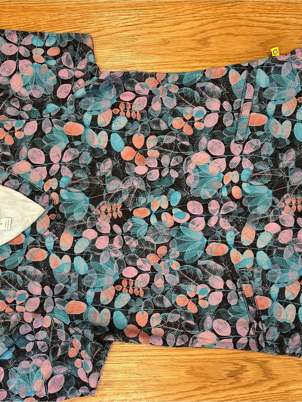 WonderWink Black A-Line Skirt with Pink & Teal Leaf Print